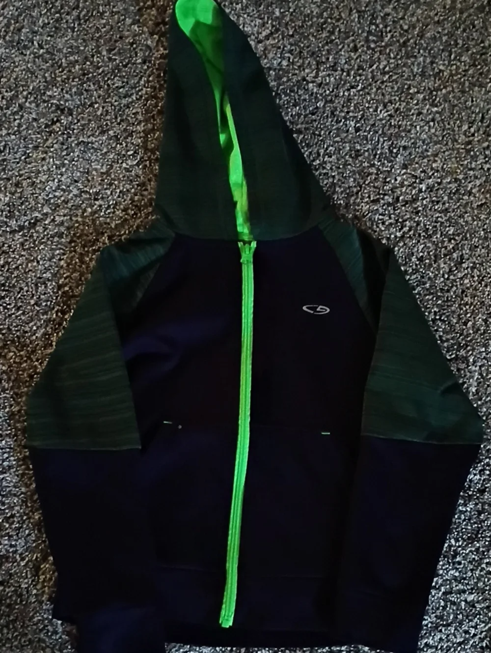 Champion Navy Hoodie with Bright Green Trim